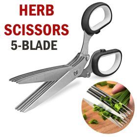 Herb Scissors Set With 5 Blades And Cover - Multipurpose Kitchen Chopping Shear