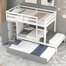 Twin over Twin Bunk Bed with Built-in Storage Wardrobe and Trundle