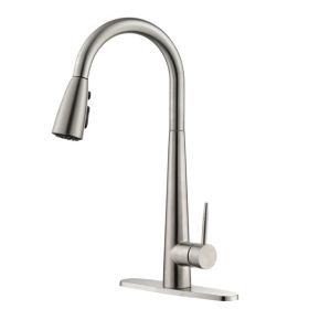 Kitchen Faucet with Pull Down Sprayer Brushed Nickel; High Arc Single Handle Kitchen Sink Faucet with Deck Plate; Commercial Modern Stainless Steel Ki