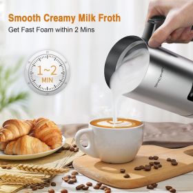 Milk Frother, 10oz/300ml Electric Milk Warmer with Touch Screen, 4.7oz/140ml Hot & Cold Foam Maker with Buzzer, 4 IN 1 Spacekey Automatic Stainless St