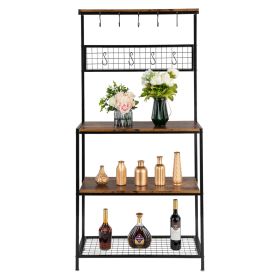 Artisasset Kitchen Bakers Rack, Coffee Bar, Microwave Oven Stand with High Display Shelf, for Spice Rack Organizer Workstation with 10 Hooks, Stable M