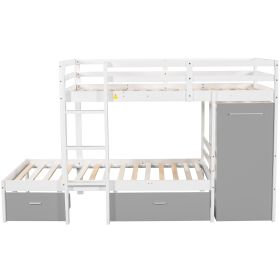 Twin over Twin Bunk Bed with Built-in Storage Wardrobe and Two Drawers
