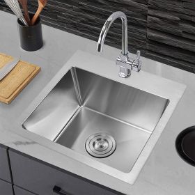 Simple Deluxe 15-Inch Top-Mount Workstation Kitchen Sink; 16 Gauge Single Bowl Stainless Steel with Accessories (Pack of 3 Built-in Components); 15 In