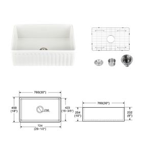 30&quot; L X 18&quot; W Farmhouse Kitchen Sink with Grid and Strainer