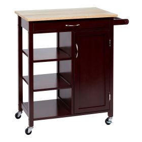 Wooden Rectangular Kitchen Cart with 1 Door and Open Compartments; Espresso Brown; DunaWest