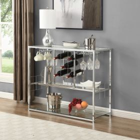 Bar Serving Cart with Glass Holder and Wine Rack, 3-Tier Kitchen Trolley with Tempered Glass Shelves and Chrome-Finished Metal Frame, Mobile Wine Cart