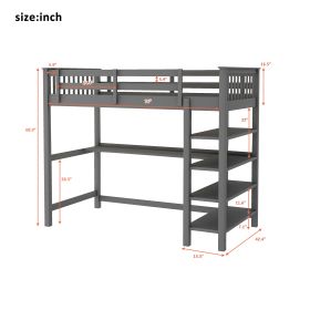 Twin Size Loft Bed with Storage Shelves and Under-bed Desk
