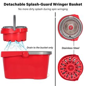 Spin Mop and Bucket with Wringer Set - for Home Kitchen Floor Cleaning - Wet/Dry Usage on Hardwood & Tile - Upgraded Self-Balanced Easy Press System w