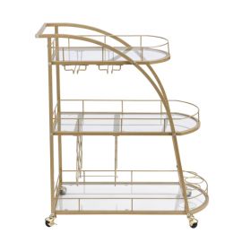 Golden Mobile Bar Cart Serving Wine Cart with Wheels; 3-tier Metal Frame Elegant Wine Rack for Kitchen; Party; Dining Room and Living Room