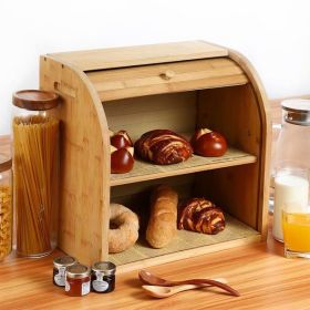 2-Tier Bamboo Bread Box for Kitchen Food Storage;  Large Bread Storage Box with Roll Top Lid and Cutting Board (Assemble Your Own)