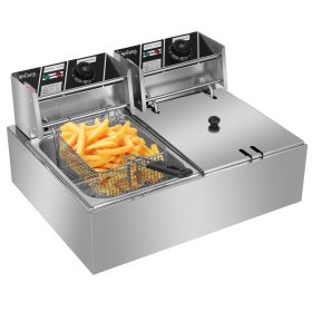 Deep Fryer 12.7QT/12L Stainless Steel Double Cylinder Electric Fryer with Baskets Filters; Electric Fryer for Turkey; French Fries; Donuts