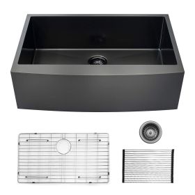 30 inch Farmhouse Kitchen Sink, 16 Guage Stainless Steel Single Bowl Sink with Bottom Grid and Strainer