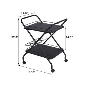 2-Tier Rolling Utility Cart with Wheels;  Metal Bar Service Cart With Wine Rack;  Lockable Wheel;  Multi-Functional Storage Rack For Bar Office And Ki