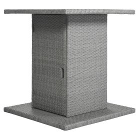 5-Piece Rattan Dining Table Set, PE Wicker Square Kitchen Table Set with Storage Shelf and 4 Padded Stools for Poolside, Garden, Gray Wicker+Dark Gray