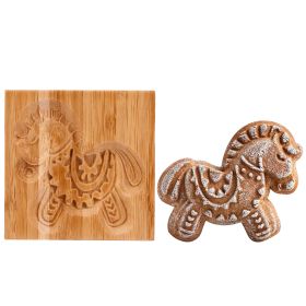 Christmas Wooden Cookie Mold Flower Pine Cone Shape Carved Press Stamp for Biscuit Christmas Decoration Kitchen Baking Tool (Color: E)