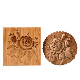 Christmas Wooden Cookie Mold Flower Pine Cone Shape Carved Press Stamp for Biscuit Christmas Decoration Kitchen Baking Tool (Color: A)