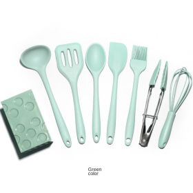 Mini silica gel kitchenware 8-piece set of small supplementary food cooking tools set; non stick pan; spatula; spoon; kitchen appliance (size: Green 8-piece set (color box package))