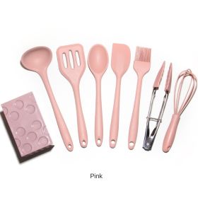 Mini silica gel kitchenware 8-piece set of small supplementary food cooking tools set; non stick pan; spatula; spoon; kitchen appliance (size: Pink 8-piece set (color box packaging))