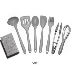 Mini silica gel kitchenware 8-piece set of small supplementary food cooking tools set; non stick pan; spatula; spoon; kitchen appliance (size: Grey 8-piece set (color box package))