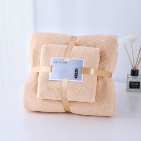 Towels; bath towels; mother and child suits; warp knitted coral velvet; cut edges; thickened water absorbing gift towels; logo towels (Specification (L * W cm): Towel+bath towel [suit], colour: Camel)