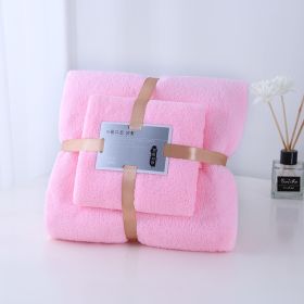 Towels; bath towels; mother and child suits; warp knitted coral velvet; cut edges; thickened water absorbing gift towels; logo towels (Specification (L * W cm): Towel+bath towel [suit], colour: Pink)