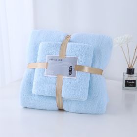 Towels; bath towels; mother and child suits; warp knitted coral velvet; cut edges; thickened water absorbing gift towels; logo towels (Specification (L * W cm): Towel+bath towel [suit], colour: blue)