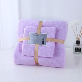 Towels; bath towels; mother and child suits; warp knitted coral velvet; cut edges; thickened water absorbing gift towels; logo towels (Specification (L * W cm): Towel+bath towel [suit], colour: purple)
