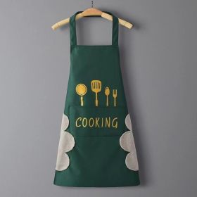 Kitchen household waterproof apron cute wipe hands fashion oil proof apron cooking adult men and women printed LOGO (colour: Green [wipe hands+waterproof and oil proof])
