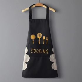 Kitchen household waterproof apron cute wipe hands fashion oil proof apron cooking adult men and women printed LOGO (colour: Black [wipe hands+waterproof and oil proof])