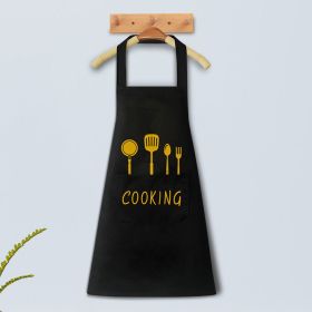 Kitchen household waterproof apron cute wipe hands fashion oil proof apron cooking adult men and women printed LOGO (colour: Black [waterproof and oil proof])