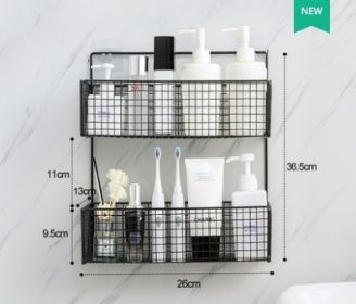 Toilet shelf Bathroom perforated free toilet Kitchen wall mounted bedroom wall cosmetics iron storage rack (colour: black, Specifications: Hook type with tissue box)