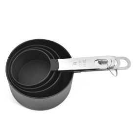 Baking tool measuring spoon 8-piece stainless steel handle measuring cup measuring spoon kitchen small tool with scale measuring spoon set (Specifications: Large (black))
