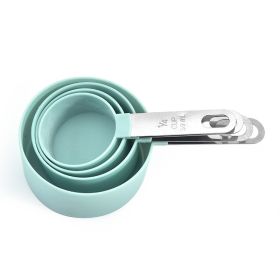 Baking tool measuring spoon 8-piece stainless steel handle measuring cup measuring spoon kitchen small tool with scale measuring spoon set (Specifications: Large (blue))