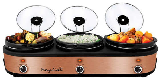 MegaChef Triple 2.5 Quart Slow Cooker and Buffet Server (Color: Copper)