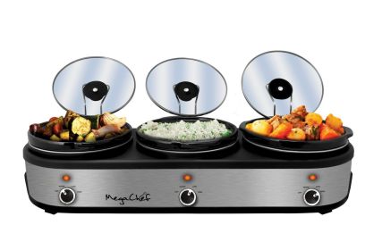MegaChef Triple 2.5 Quart Slow Cooker and Buffet Server (Color: Silver)