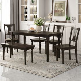 Classic 6-Piece Dining Set Wooden Table and 4 Chairs with Bench for Kitchen Dining Room (Color: Espresso)