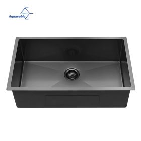 Aqucubic Large Gunmetal Black Handmade 304 Stainless Steel Undermount Kitchen Sink with Accessories (Color: 3321A1BR10, Thickness: 16 Gauge)