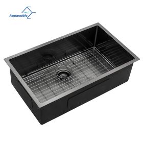 Aqucubic Large Gunmetal Black Handmade 304 Stainless Steel Undermount Kitchen Sink with Accessories (Color: 3219A1BR10, Thickness: 16 Gauge)
