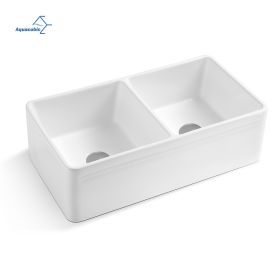 Aquacubic White Finish Reversible single bowl Ceramic Farmhouse Apron Front Kitchen Sink with Bottom Grid and Basket Strainer (size: 33 L x 18 D x 10 H)