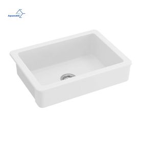 Aquacubic White Finish Reversible single bowl Ceramic Farmhouse Apron Front Kitchen Sink with Bottom Grid and Basket Strainer (size: 24"L x 19" W)