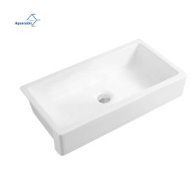 Aquacubic White Finish Reversible single bowl Ceramic Farmhouse Apron Front Kitchen Sink with Bottom Grid and Basket Strainer (size: 37"L x 19" W)
