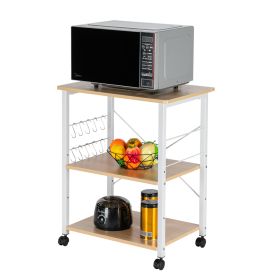Baker's Rack 3-Tier Kitchen Utility Microwave Oven Stand Storage Cart Workstation Shelf(Vintage Board Top Black Metal Frame) RT (Color: Light Beige / White)