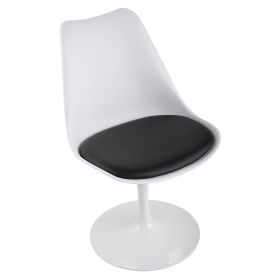 Swivel Tulip Side Chair for Kitchen and Dining Room Bar with Cushioned Seat and Curved Backrest, XH (Color: white and black)