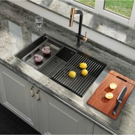 TRUSTMADE Workstation 30-inch Undermount 16 Gauge Kitchen Sink R10 Radius Stainless Steel Kitchen Sink Single Bowl - 100% Handmade with Intergrated Le (Color: Gunmetal Black)