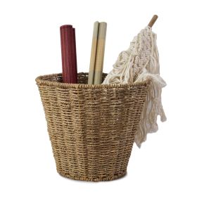 Wicker Recycle Basket Bin Trash Can; Hand Woven Waste Basket Recycling Bin for Bathroom; Bedroom; Kitchen; Living Room; Home and Office (Material: Seagrass)