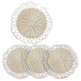 Set of 4 Round Rattan Placemat Dining Table Mats for Kitchen; Home DÃ©cor and Display (Flower Shape) (Color: Bleached white)