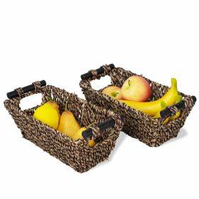Seagrass Wicker Baskets with Wooden Handles for Bathroom; Kitchen and Home Decor (Color: Zigzag)