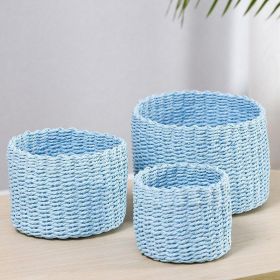 Wicker Baskets for Bathroom; Kitchen and Home Decor | Wire Woven Closet Storage (Set 3) (Color: Light Blue)