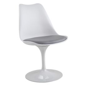 Swivel Tulip Side Chair for Kitchen and Dining Room Bar with Cushioned Seat and Curved Backrest, XH (Color: white and gray)