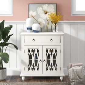 31.5'' Wood Accent Buffet Sideboard Storage Cabinet with Doors and Adjustable Shelf, Entryway Kitchen Dining Room (Color: White)